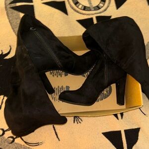 Over The Knee black Faux suede Heeled boots